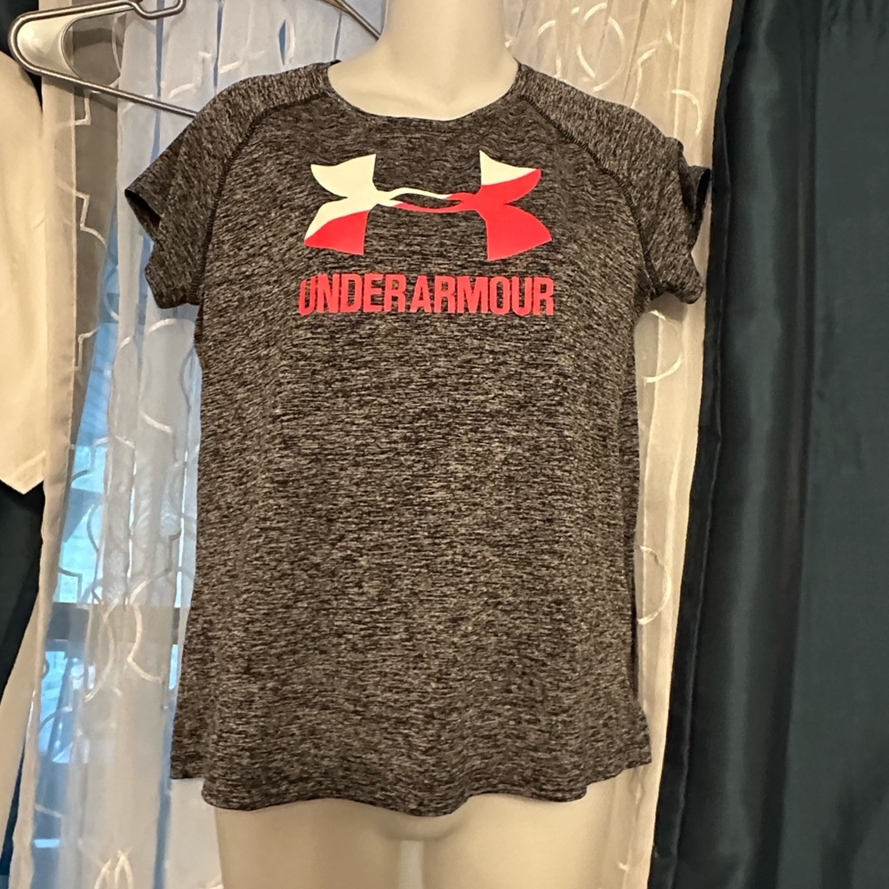Under Armour Heathered Black Tee with Pink Hair Logo